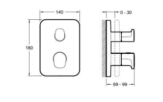 Смеситель для ванны и душа Jacob Delafon Hybrid E75389-CP с термостатом хром
